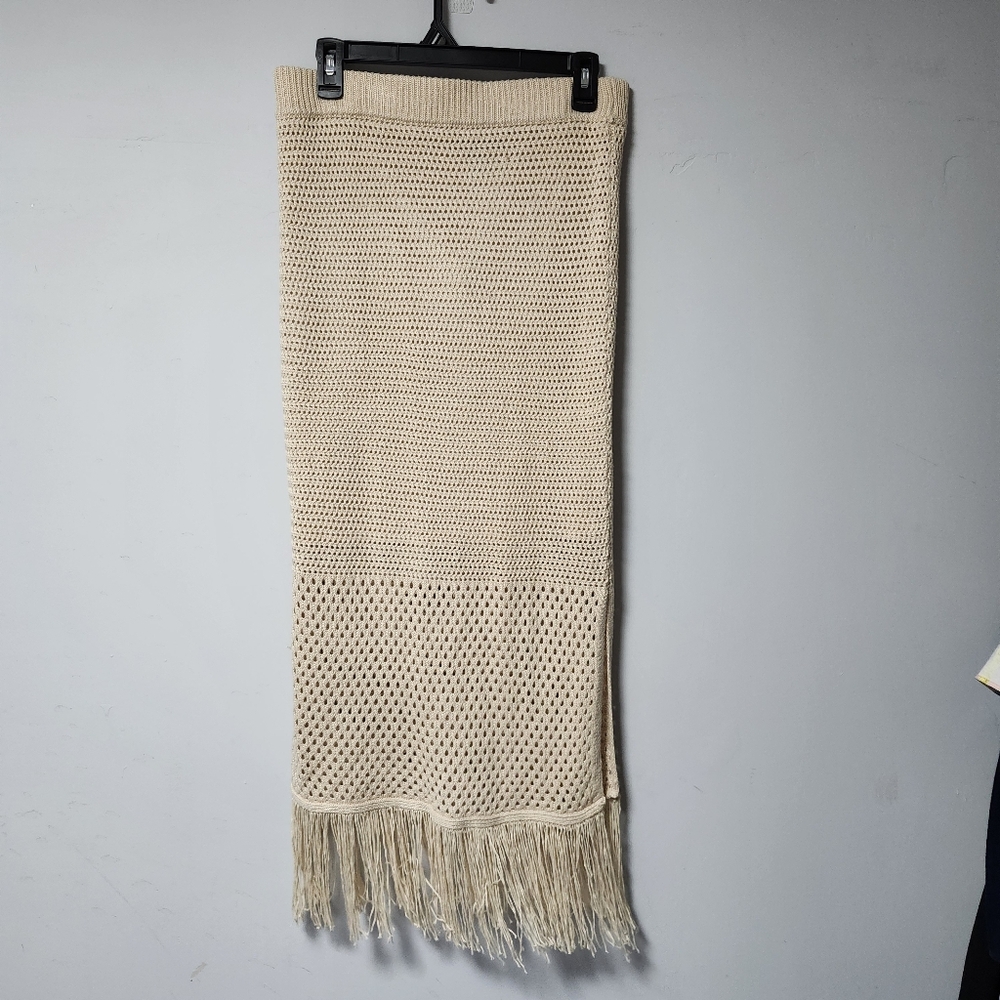 House of Harlow 1960 Ecru Boho Fringe Crochet Maxi Skirt M